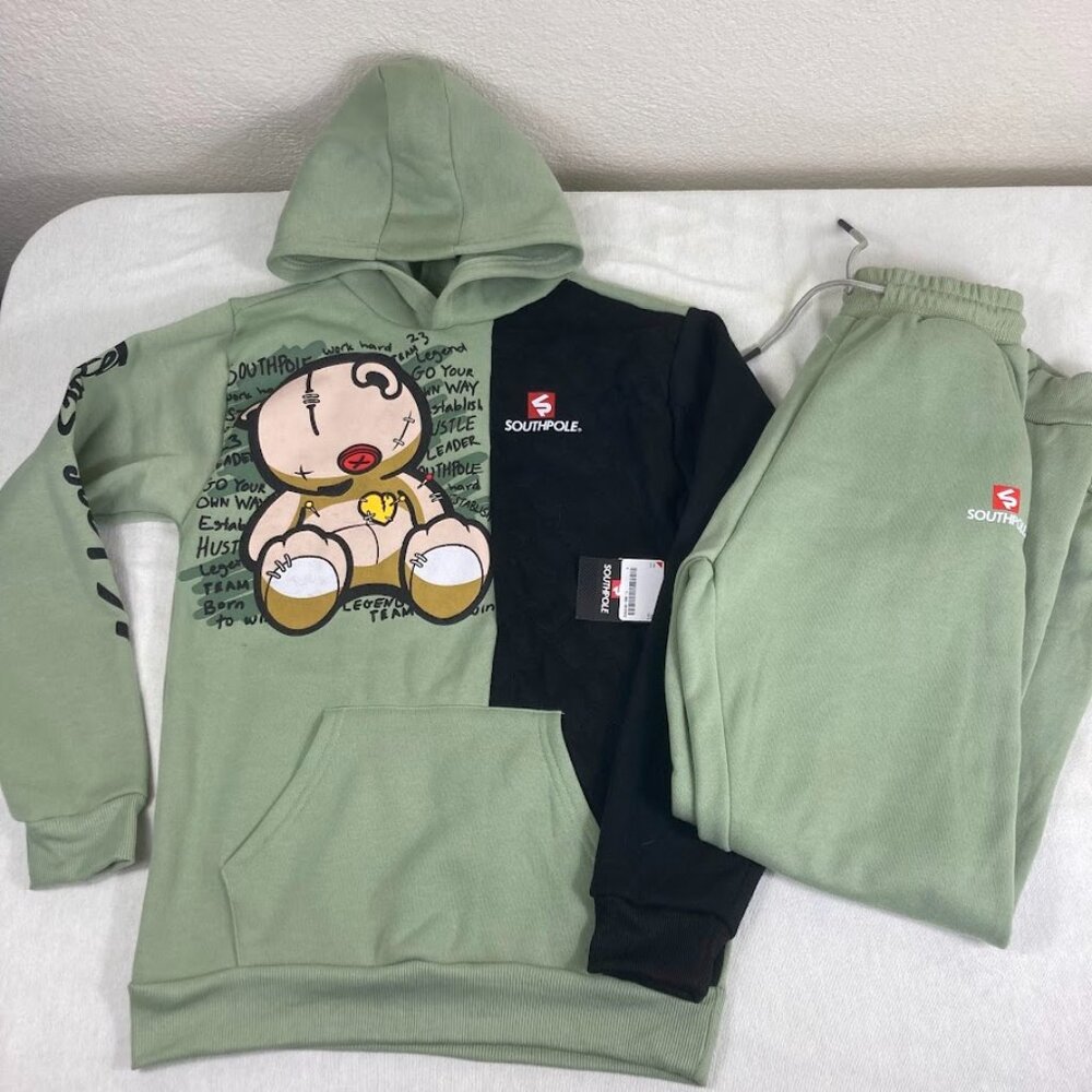 NWOT Southpole Boys 2-Piece Hoodie & Jogger Set Green Black 16-18